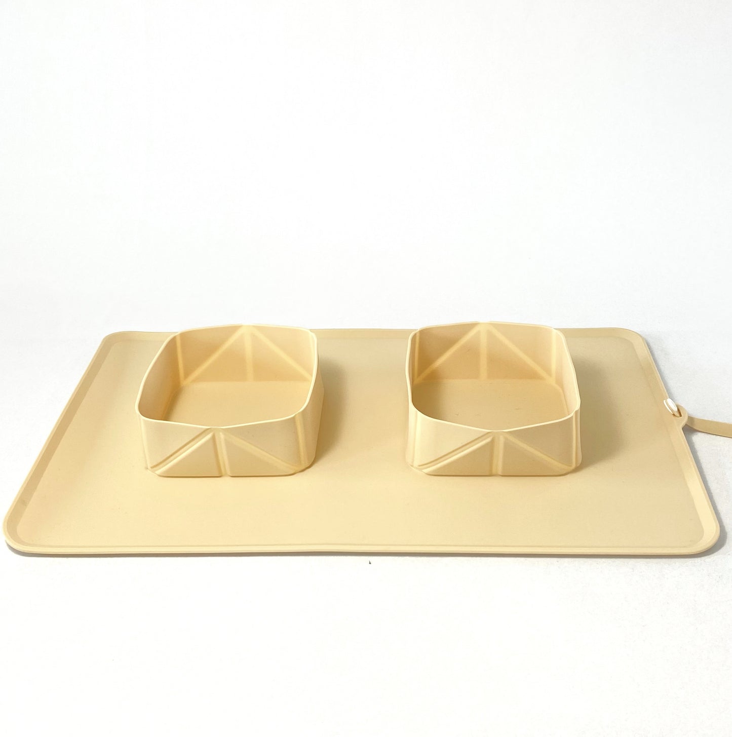 Travel Portable Foldable Silicone Dog Bowls for Food and Water with Placemat - Beige